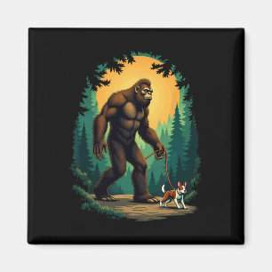 Camping Hiking Bigfoot Walking With Boston Terrier Magnet