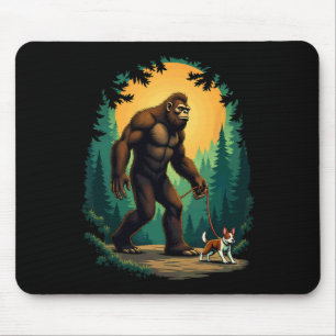 Camping Hiking Bigfoot Walking With Boston Terrier Mouse Pad