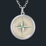 Camping Hiking Outdoor Summer Camp Compass Nature Silver Plated Necklace<br><div class="desc">Features an original illustration of a camping and hiking compass. Great for any outdoor enthusiast.</div>