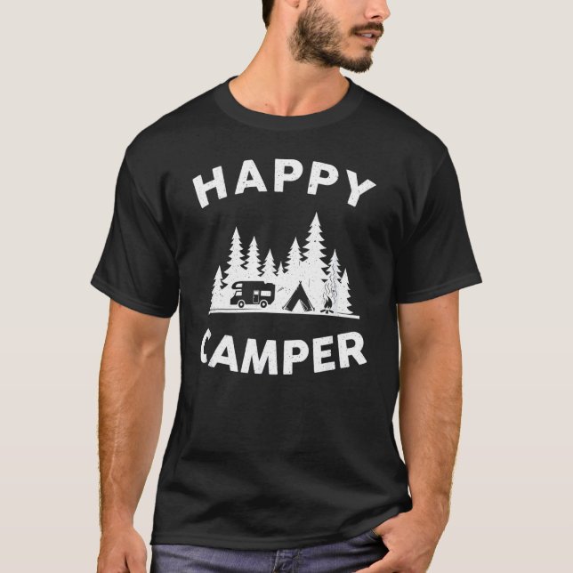 Camping Hiking  Present Happy Camper T-Shirt (Front)
