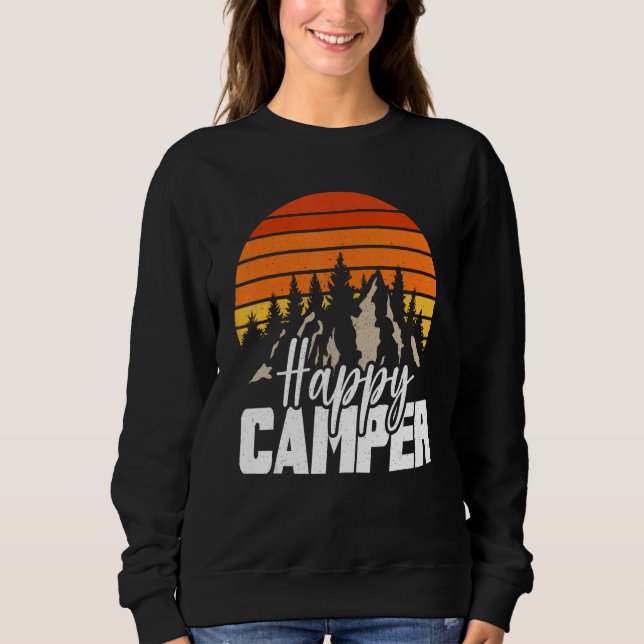 Camping Hiking  Present Happy Camper Vintage Art Sweatshirt (Front)