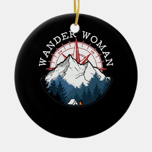 Camping Hiking Wander Woman Ceramic Ornament (Front)