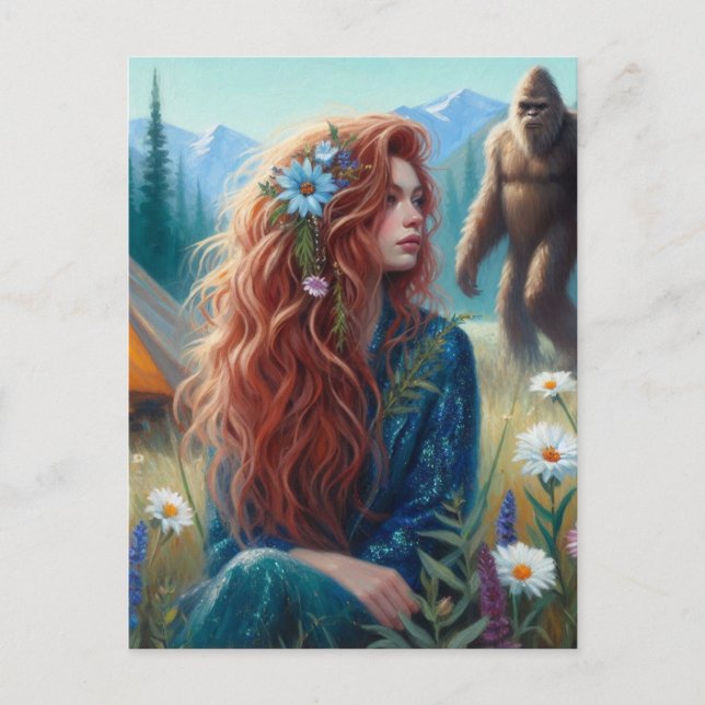 Camping In the Meadow With Sasquatch Postcard (Front)