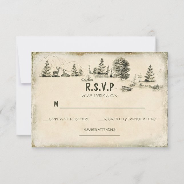 Camping in the woods Wedding RSVP cards (Front)