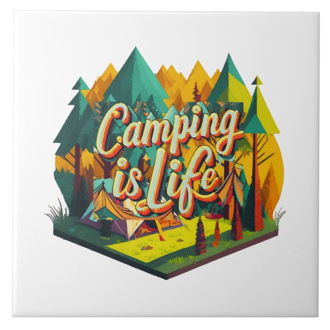 Camping is Life Ceramic Tile (Front)