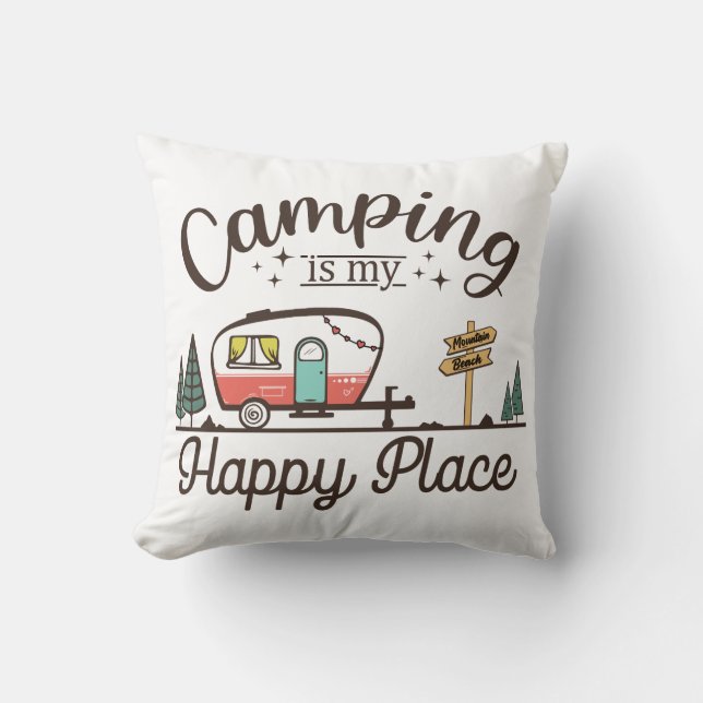 Camping Is My Happy Place Cushion (Front)