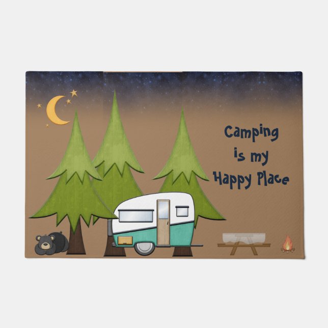 Camping Is My Happy Place Personalised RV Doormat (Front)