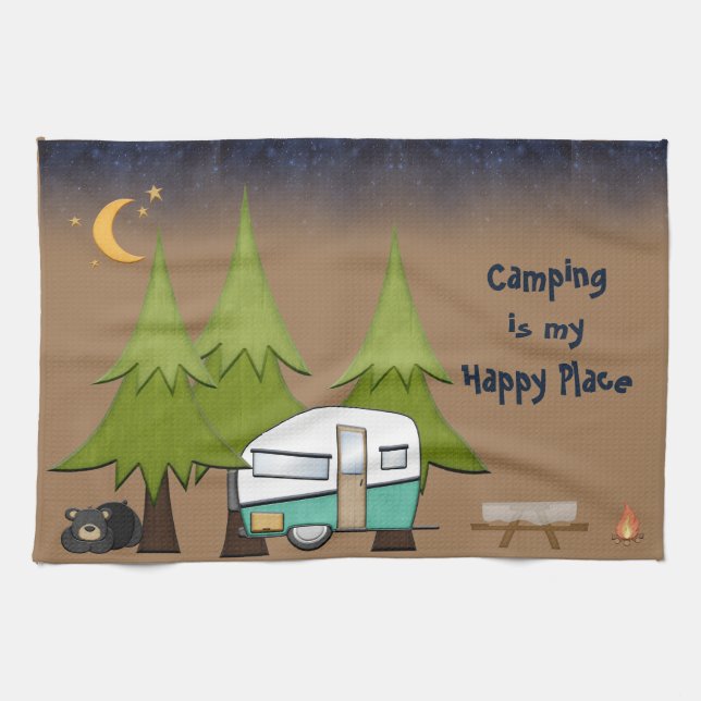 Camping Is My Happy Place Personalised Towel (Horizontal)
