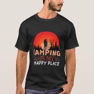 Camping Is My Happy Place Retro Sunset Outdoor T-Shirt