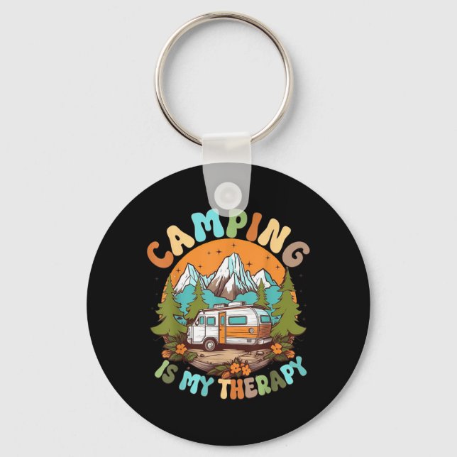 Camping Is My Therapy Campfire Summer Camping Key Ring (Front)