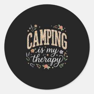 Camping is my therapy floral boho  classic round sticker