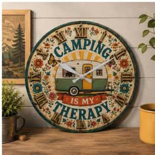Camping Is My Therapy Floral Camping Gift Large Clock