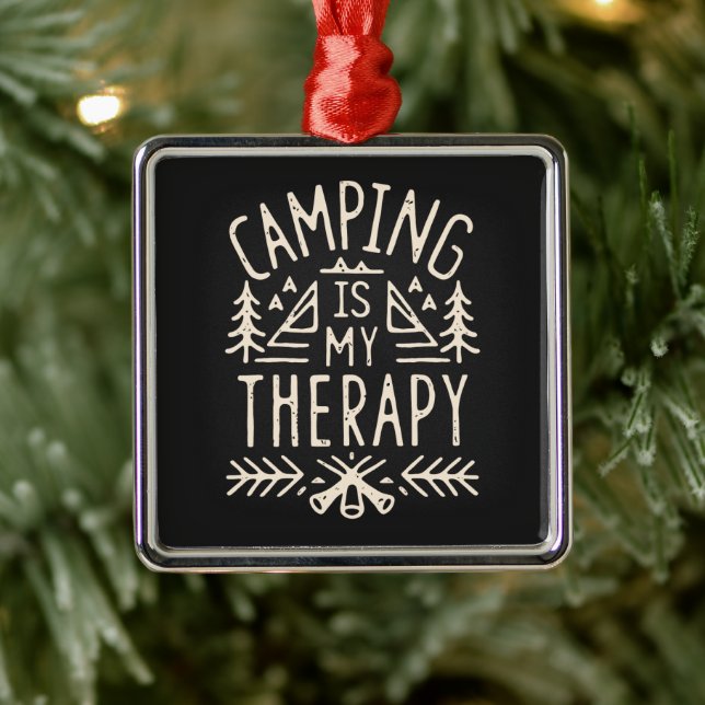 Camping is my therapy funny camper quotes rustic metal ornament (Tree)