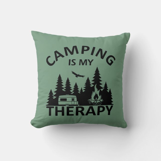 Camping is my therapy funny camper slogan cushion (Front)