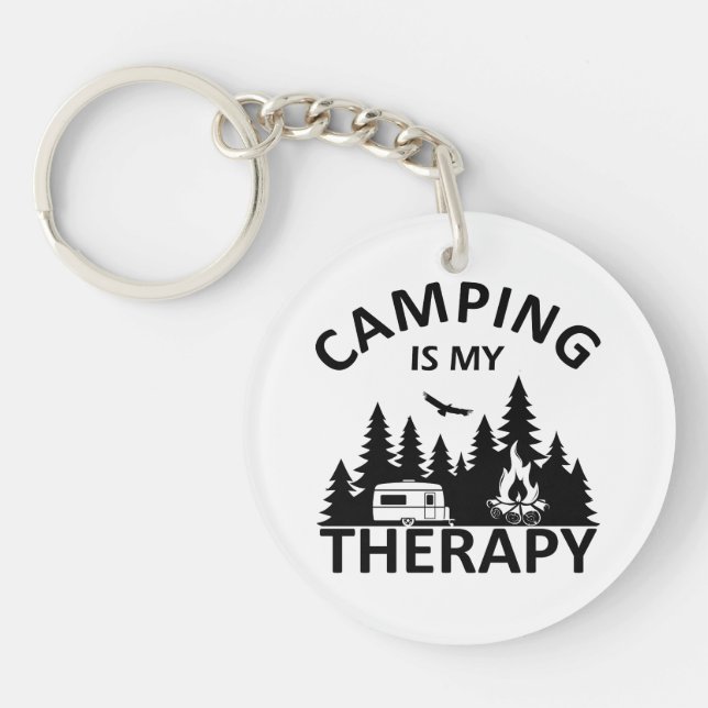 Camping is my therapy funny camper slogan key ring (Front)