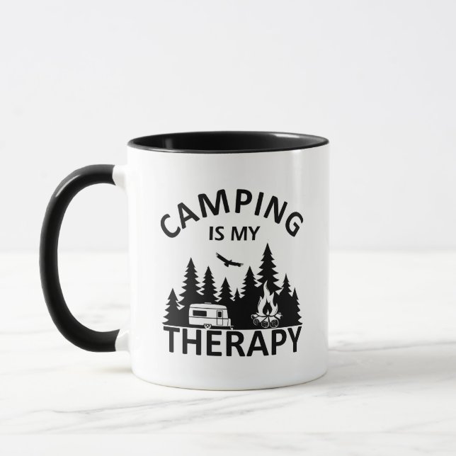 Camping is my therapy funny camper slogan mug (Left)
