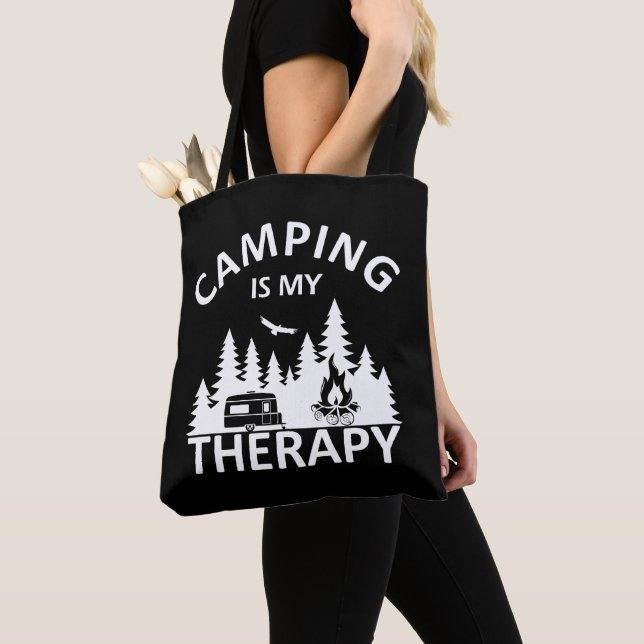 Camping is my therapy funny camper slogan tote bag (Close Up)