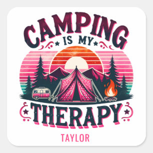 Camping Is My Therapy Square Sticker