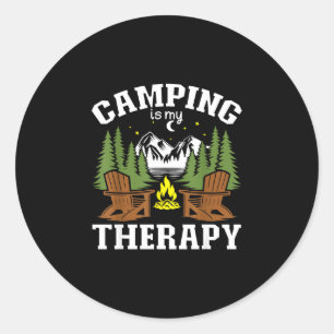 Camping is my therapy womens camping with saying classic round sticker