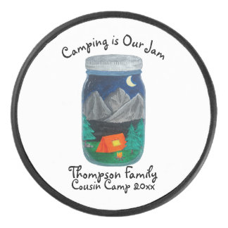 Camping is Our Jam Tent and Mountains in Jar Hockey Puck
