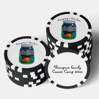 Camping is Our Jam Tent and Mountains in Jar Poker Chips