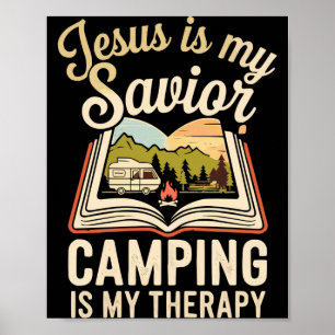 Camping jesus christ religion christian camper poster