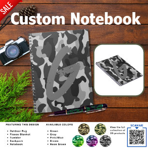 Camping Journal   ADD INITIAL Camouflage Kids Teen