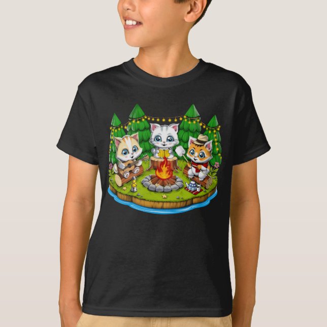 Camping Kawaii Cats T-Shirt (Front)