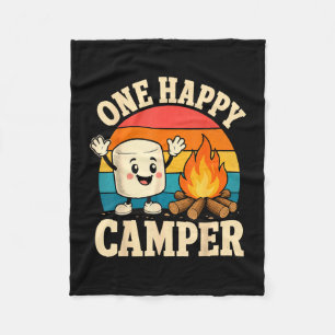 Camping kids cute marshmallow campfire  fleece blanket