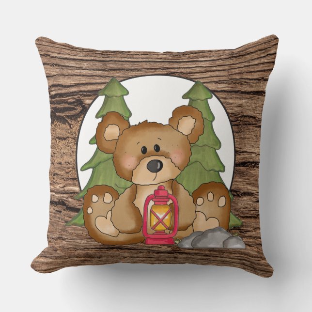 Camping lantern Bear fun throw pillow (Front)