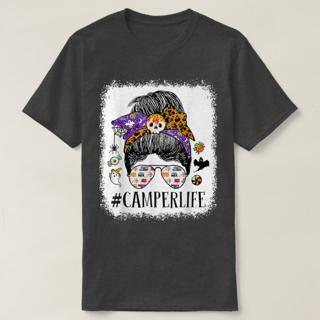Camping Life Camper Life Mum Messy Hair Bun Hallow T-Shirt (Design Front)