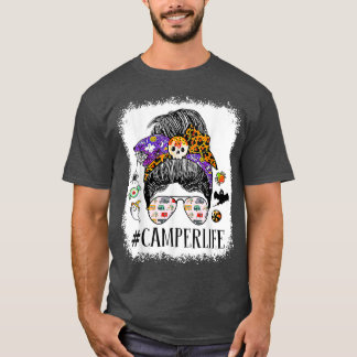 Camping Life Camper Life Mum Messy Hair Bun Hallow T-Shirt