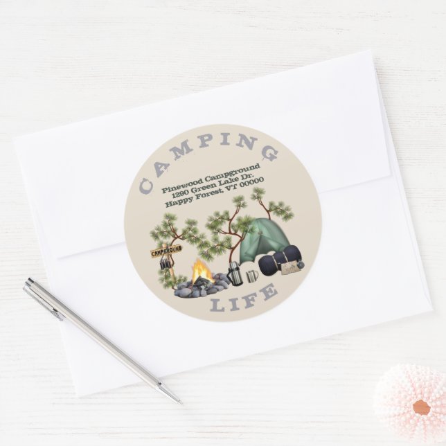 Camping Life Campground Round Return Address Classic Round Sticker (Envelope)