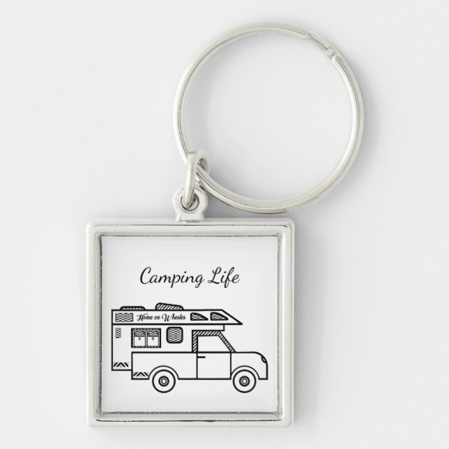Camping life caravan trailer home on wheels  key ring (Front)