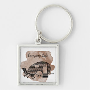 Camping life caravan trailer retro abstract tincan key ring