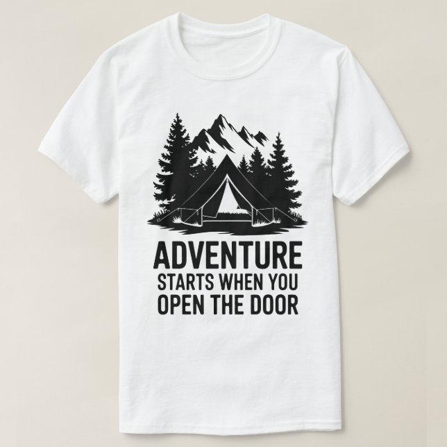 Camping Life Forest Tent Door Adventure Quote T-Shirt (Design Front)