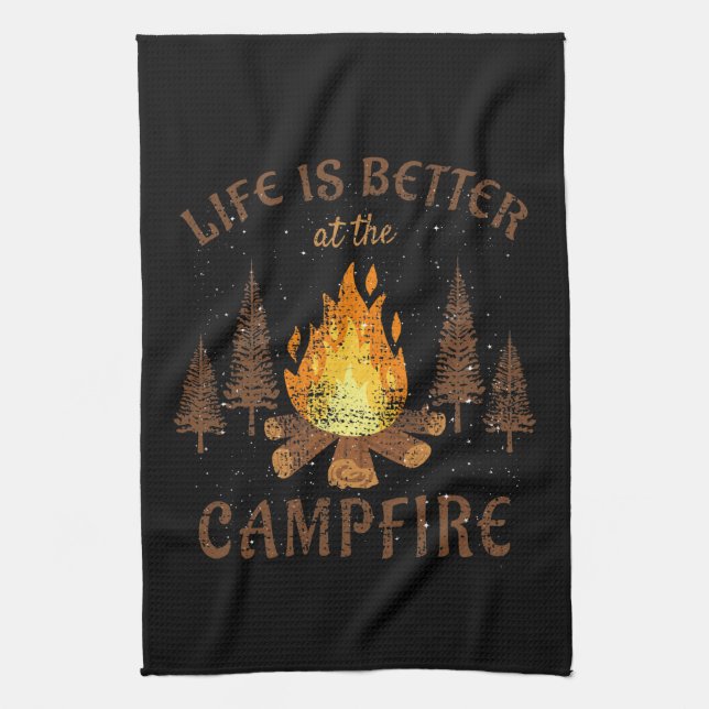 Camping - Life Is Better By The Campfire Tea Towel (Vertical)