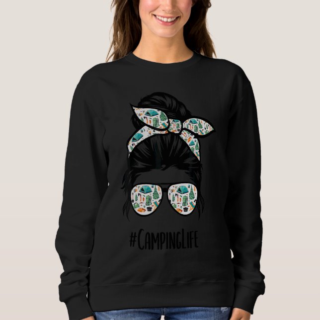Camping Life Messy Bun Hair Mother's Day 2022 Camp Sweatshirt (Front)