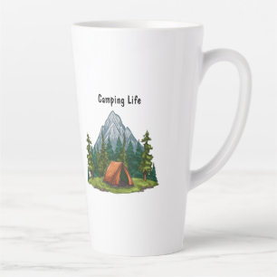 Camping Life, with a tent in the woods backpacking Latte Mug