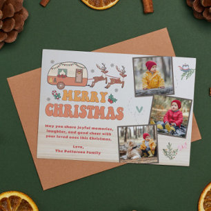 Camping Merry Christmas Photo Collage Reindeer  Holiday Card