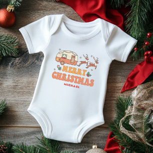 Camping Merry Christmas Reindeer Personalised Name Baby Bodysuit