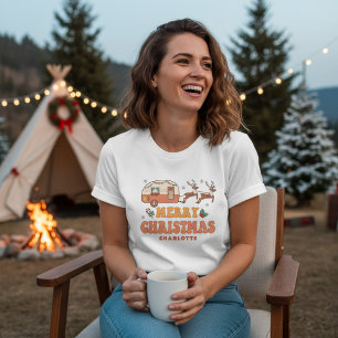 Camping Merry Christmas Reindeer Personalised Name Tri-Blend Shirt