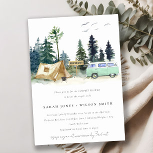 Camping Mint Green Pine Forest Couples Shower Invitation