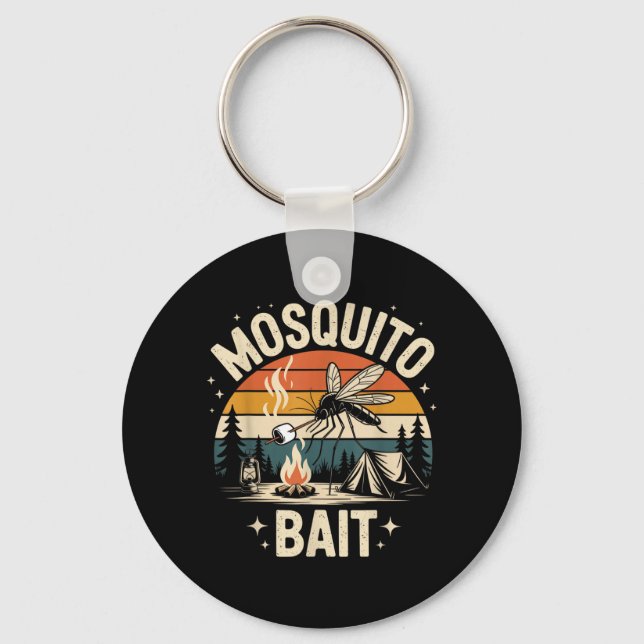 Camping Mosquito Bait Campfire In Retro Sunset Key Ring (Front)