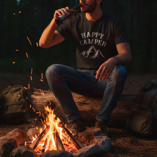 Camping Mountain Adventure Happy Camper Black T-Shirt