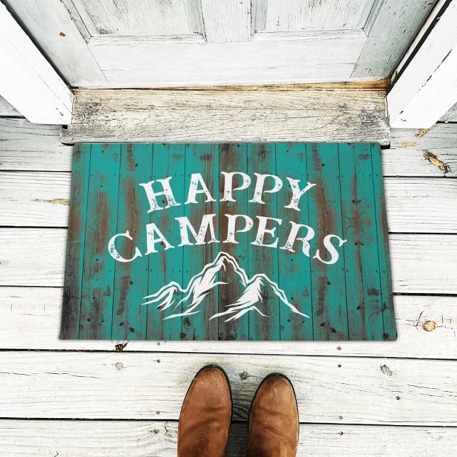 Camping Mountain Adventure Teal Happy Campers  Doormat (Creator Uploaded)
