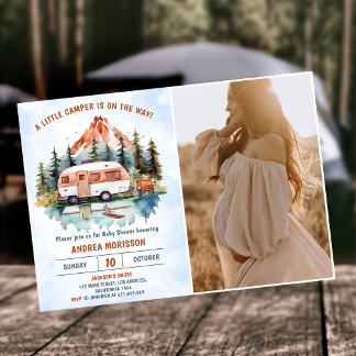 Camping Mountain Rustic Baby Shower Photo Invitation