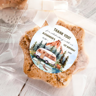 Camping Mountain Rustic Birthday Party  Classic Round Sticker