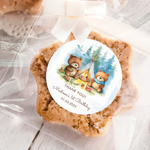 Camping Mountain Rustic Birthday Party Classic Round Sticker