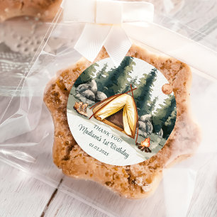 Camping Mountain Rustic Birthday Party  Classic Round Sticker